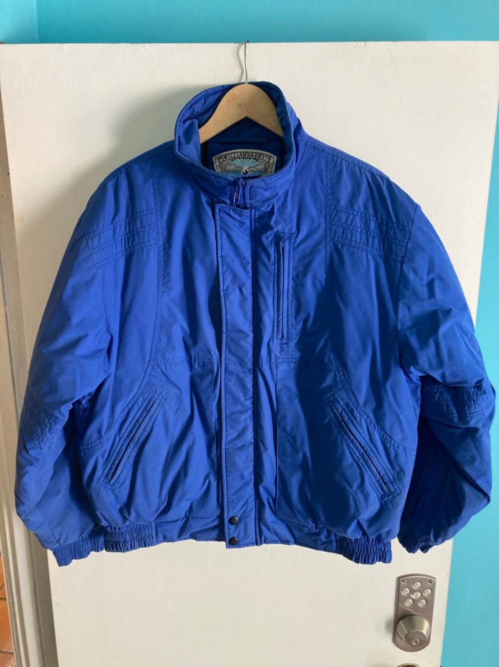 Vintage William Barry Struggle Gear Mens Size L  Zip Front Blue Puffer Jacket